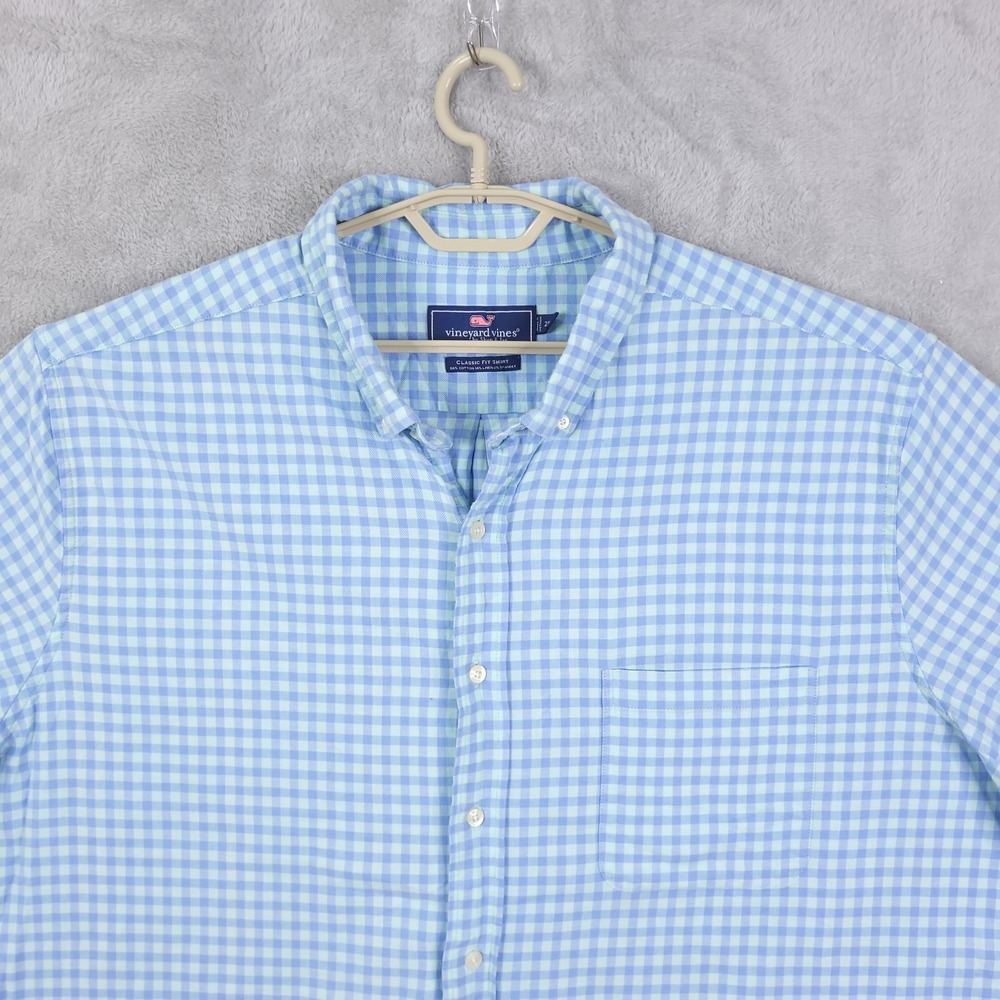 Vineyard Vines Classic Fit Shirt Men 2XB Big Check Button Up Stretch Linen Blend